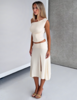ALYSSA HI LO SKIRT - CREAM - Image 3