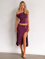 ALYSSA HI LO SKIRT - PLUM - Image 2