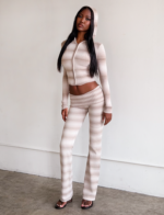 MARISSA FOLDOVER KNIT PANT - TAUPE OMBRE STRIPE - Image 4