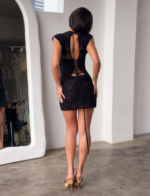 SASHA CROCHET MINI DRESS - BLACK - Image 8