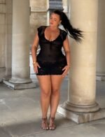 SASHA CROCHET MINI DRESS - BLACK - Image 5